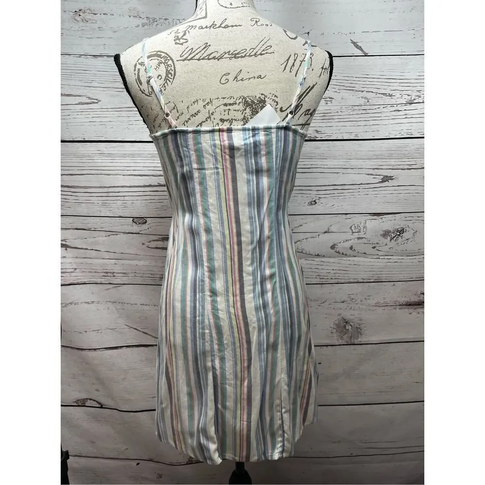 Striped Button Front Tie Waist Cami‎ Dress